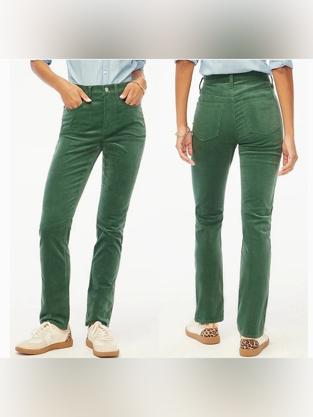 NWT J. Crew Women's Corduroy Full-length Essential Straight Pant Green, Size 27